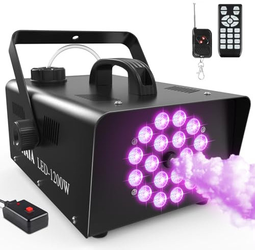 1200W Smoke Machine, 6000CFM Fog with 1000ML Capacity, Fog Machine 18 LED Lights with 4 Effects, for Outdoor Halloween Party Wedding DJ Party