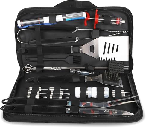 24PCS BBQ Grill Accessories Set, Stainless Steel BBQ Tools with Carry Bag