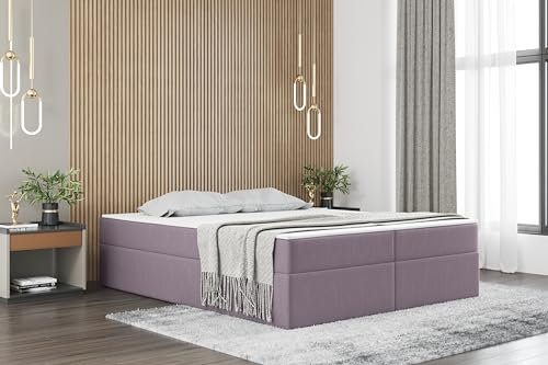 Kaiser Möbel - Bett 200x200 cm, Boxspringbett mit Matratze und Bettkasten, Polsterbett für Schlafzimmer und Jugendzimmer, Gepolstertes Doppelbett mit Stauraum, Kaltschaum Topper - Ruben - Lila