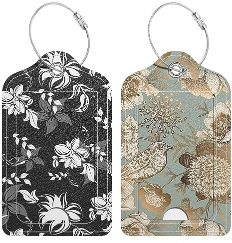 Hsxnam 2 Pack PU Leder Gepäck Tags für Koffer, Reise Kreuzfahrt Tag mit Privatsphäre Klappe, Name ID Label und Metall Schleife für Frauen Männer Handtasche Schultasche Rucksack