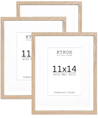KTKDE 11x14 photo frames Set of 3 8 × 10 mats or 11x14 without MATS MDF covered wood grain paper frame, real glass 11 by 14 Studio Gallery Wall Art poster frame the best gift