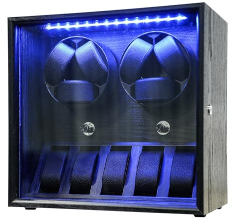 Oryx 6 Watch Winder for Automatic Watches, Rotating Watch Box 5 Rotation Modes Setting Display Case with Extra Watches Storages and LED Light, Lockable Winders USB Powered Super Quiet Mabuchi Motor