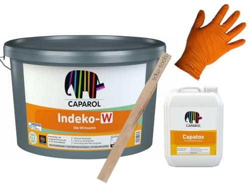 Caparol Anti-Schimmel Farbe Indeko W - weiß 2,5 Liter All in One Set inklusive Schimmelentferner, sdw-tools Rührholz und Nitrilhandschuhe