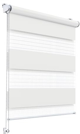 Stylo Rollos Tag Nacht – Fensterrollo – Ohne Bohren – Universeller Mechanismus – Einfache Montage – Rollos auf Schnur – Halbtransparent – Verdunkelnd – Innenrollos - 79x150 cm Weiß