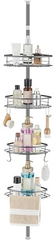 DAMAI Teleskop Duschregal ohne Bohren Duschablage Ecke Metall Eckregal Bad Badregal Höhenverstellbar mit 4 Körben für Badewanne und Badezimmer Rostfrei 85-325CM Grau