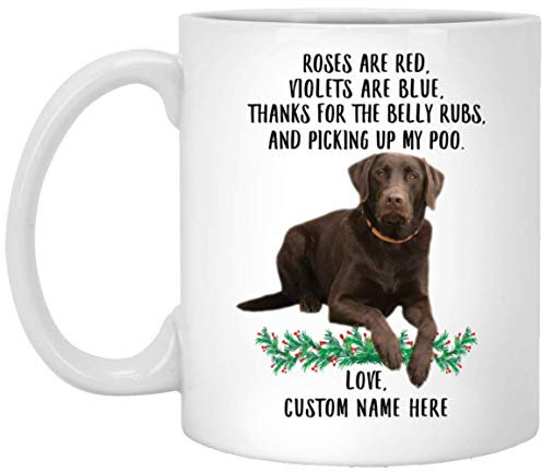 Kaffeebecher Labrador Retriever, Braune Rosen Sind Rot, Veilchen Sind Blau, Personalisierter Name Weiß Keramik-Tasse Unisex Weihnachtstasse Premium Bürotasse Für Arbeit Freunde Familie 330Ml