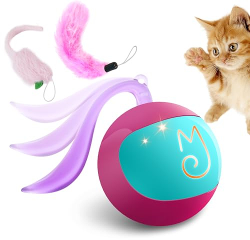 Migipaws Giocattolo Palla Interattiva 2-in-1 per Gatti – Palla da Calcio per Paws, con Coda di Piume Bonus, Rotolamento Casuale, Evita Angoli, Anti-Aggrovigliamento, Silenziosa, Ricaricabile USB