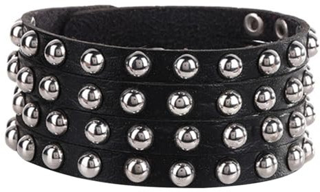 Nieten-Armband-Manschette: Kunstleder, modisches Punk-Nieten-Armband, PU-Leder (Kunstleder) + Metall, Kein Edelstein