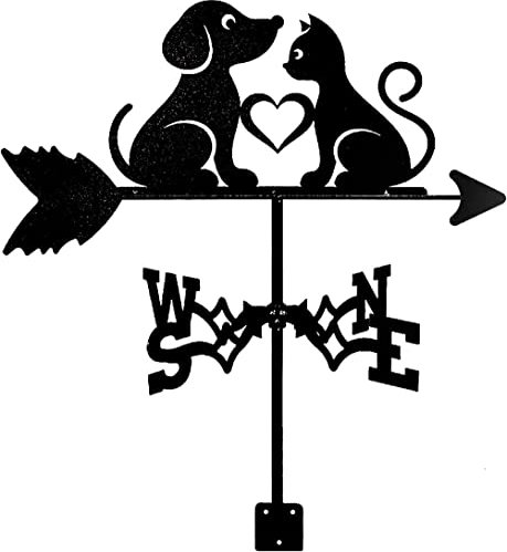 Wetterfahne, Wetterfahne für Katzen und Hunde, Baseballspieler, Wetterhahn mit Windrichtungsanzeige, Metallhalterung, Wetterfahne, Garten, Terrasse, Hof, Dekoration, Katze und Hund