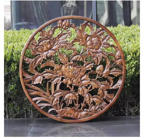 zktoermn Sculpture D'art Mural En Bois, Panneau Mural Rond En Bois Sculpté Décoration Pour La Maison Art Mural En Bois Sculpté À La Main Pour Bureau À Domicile Ferme Jardin Décoration(Brown-A)