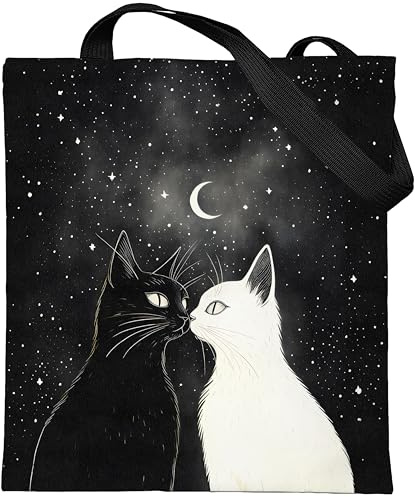 Loxato Stoffbeutel Bedruckt Katze mit Reißverschluss - Aesthetic Tasche - Stofftasche Damen - Stofftasche mit Reißverschluss - Jutebeutel Katze - Stoffbeutel Aesthetic