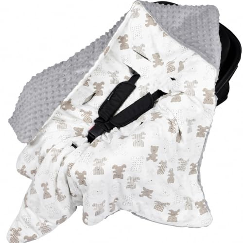 Bebamour Baby Car Seat Blanket Footmuff, Universal Pram Stroller Blanket for Newborns, 3 or 5 Point Harness System, Hooded Travel Wrap, Bear