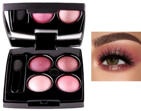 Palette de fards à paupières 4 couleurs rose marron avec miroir, poudre de fard à paupières nacrée cuite au four, couleur nude, naturelle, imperméable, longue durée, hautement pigmentée pour femme