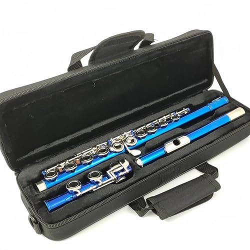 Querflöte Instrument Blau Überzogene Vernickelte Flöte Mit E-Taste 16 Enge Löcher C-Tasten Instrument Cupronickel