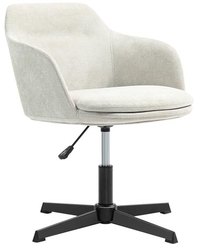 Homcom Bürostuhl, Bürostuhl, Drehstuhl, Höhenverstellbarer Stuhl mit Rollen, Gepolsterter Sitz aus Stoff für Büro oder Schlafzimmer, Belastbarkeit 120 kg, Beige