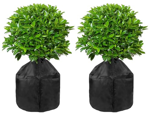 2PCS Pflanzen Winterschutz Topf, 45*55cm Pflanzen Frostschutzhülle, Winter Pflanzen Frostschutz, Pflanzenhülle Mit Kordelzug Und Reißverschluss Für Winter Outdoor Obstbäume Topfpflanzen, Schwarz
