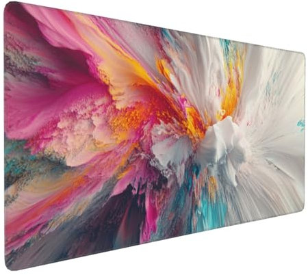 Gaming Mauspad XXL rosa weiß Mousepad 800x400x4mm Abstrakt Verlängertes Mauspad Schreibtischauflage,Genähte Kanten Mauspad,Verbessert Präzision Geschwindigkeit Wasserdicht Geeignet für Büro und Spiele