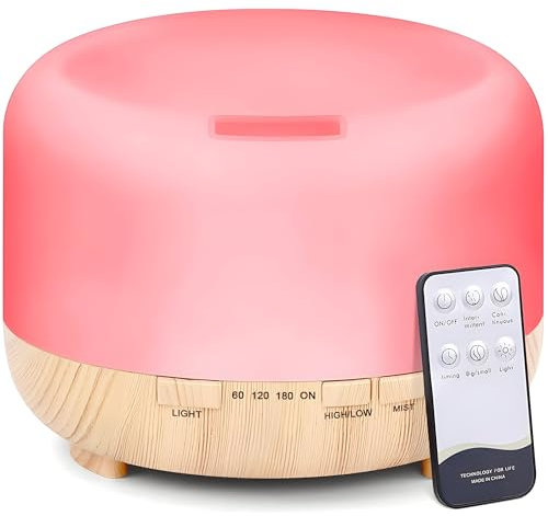 Retoo Aroma Diffuser, Ultraschall Aromatherapie Luftbefeuchter 500ml, Öle Diffusor mit 12 Lichtfarben LED, Diffuser für Ätherische Öle, Duftlampe für Zuhause, Büro, Yoga Spa, Schlafzimmer