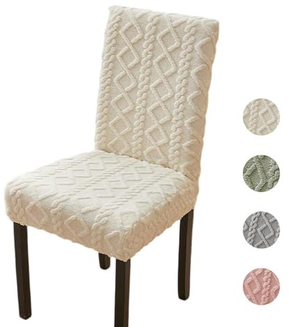 Highdi Stuhlhussen 1/2/4/6er Set Spannbezug Stuhlbezüge, Einfarbig Plüsch Jacquard Waschbar Stuhlbezug Elastisch Hussen, Stretch Stuhlüberzug für Esszimmer Hotel Party (Beige,6 Stück)