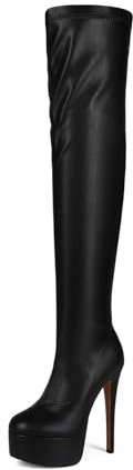 FHVCMTG High Heels Damen Boots Plateau Overknee Stiefel Runde Zehen Reißverschluss Stiefel Pole Dance Party Schuhe 15 cm,Black,38