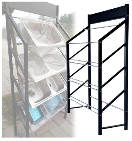 ZJKXJH 4-tier Wash Basin Display Rack with Wheels, Floor-standing Kitchen Bathroom Mobile Double Slot Sink Sample Stand, Adjustable Exhibition Halls Store Washbasin Sinks Shelf(No wheel)