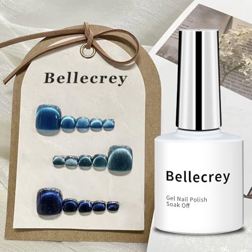 Bellecrey Navy Glitter Cat Eye Gel Nail Polish Set 9D Blue Ice Magnetic Nail Gel Polish Kit with Magnet Soak Off Galaxy Universal Shimmer Nail Art Manicure Salon DIY at Home