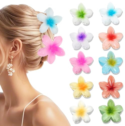 10 Stück Blumen Haarklammer, Blumen Haarspangen, 8 cm Große Hawai Blumenklammer für Frauen, Bunt Flower Hair Claw Clips, Rutschfest Blumenförmige Krallenklammern für Frauen Dick/Dünn Haar
