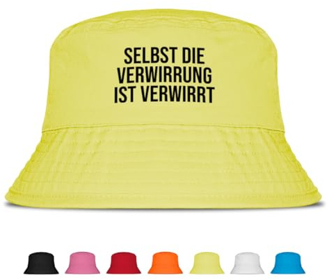 Selbst die Verwirrung ist verwirrt - Lustiger Fischerhut – Der perfekte Sonnenhut für Herren & Damen – Ideal als Malle-Outfit, Party-Accessoire & Festival-Eimerhut für den Strand | Farbe Neongelb