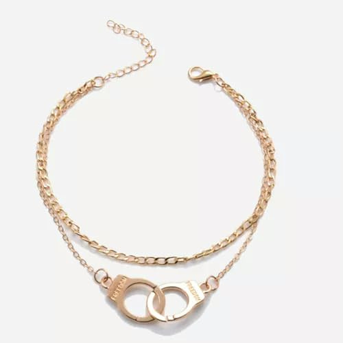 Frauen Liebe Handschellen Strand Fußkettchen Armband Fuß Kette Stilvolle Schmuck ~-Gold