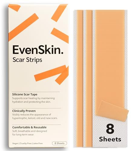 EvenSkin Silicone Scar Tape – Medical-Grade Silicone Scar Sheets for Surgery, Wrinkles, Keloid & Acne - Reusable Face & Body Tape for Blemish Removal & C-Section Recovery (8 Strips)