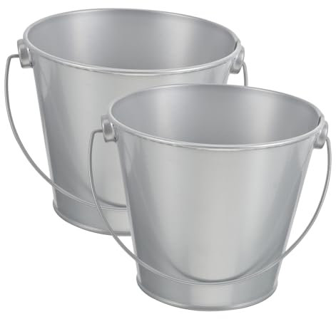 Toyvian Lot De 2 Petits Pots De Fleurs en Fer Gris Argenté 8x10,5x12 Cm pour Jardinage Intérieur Extérieur, Seaux Ronds Multifonctions Portatifs pour Balcon Terrasse Décoration