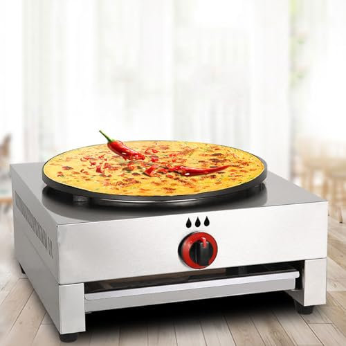 Crepe y waflera de gas comercial, superficie antiadherente con llama ajustable, ideal para restaurantes, cafeterías y eventos al aire libre