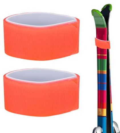 TIXIPEM Ski Fastener Straps [2Pcs] - Winter Sports Accessories Carrier Strap with Protective Pad Use for Carrying Ski Boards & Pole - [Orange] Adjustable Hook and Loop Tape