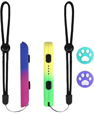 DLseego Handgelenkband für Switch Joy-C,1 Paar Handgelenk-Controller mit 2 Daumengriffkappen,Switch Controller Handgriff mit Automatische Verriegelung und Einstellbarer Festigkeit,Grün+Lila