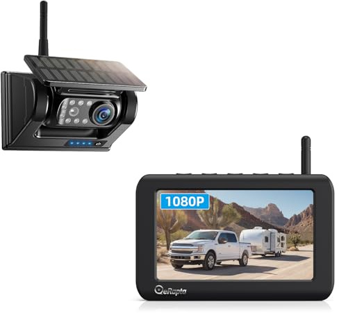 eRapta Magnetisch Solar Rückfahrkamera Kabellos mit 5 1080P Monitor | 9600mAh Akku 1 Mins DIY Installation & Dual-Split Funk Rückfahrkamera, IP69K Wasserdicht Rückfahrkameras für Auto, LKW, Van
