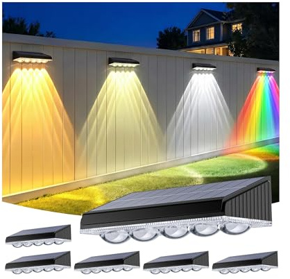 GEARLITE Solarlampen für Außen, 6 Stück Wandleuchten mit 5 LED Linsenfokus | 3 Farbtemperaturen + RGB Solarleuchten Garten, 10 Modi Gartenbeleuchtung, IP65 Wasserdicht Zaunleuchten, Wand, Balkon, Zaun