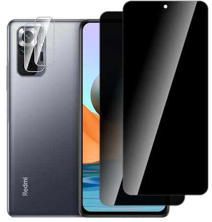 Dlxiks Protector Pantalla Privacidad para Xiaomi Redmi Note 10 Pro/Note 10 Pro Max con Protector de Lente Cámara, Vidrio Templado Antiespia Dureza 9H, Resistente a Golpes y Rayaduras [2+2 Piezas]