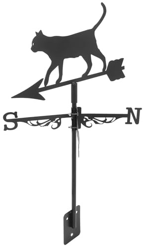 Generic Stainless Steel Cat Weathervane Yard Wind Direction Indicator Outdoor Patio Decoration Weather Vane Ornament for Yard and Shed