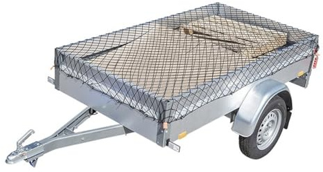 Multibros Profi Anhängernetz Stretch – Elastisches Ladungssicherungsnetz mit 6mm Gummiseil & Eckmarkierungen – UV-stabilisiertes Abdecknetz aus Polyester, Maschenweite 40x40mm (2,5x4m)