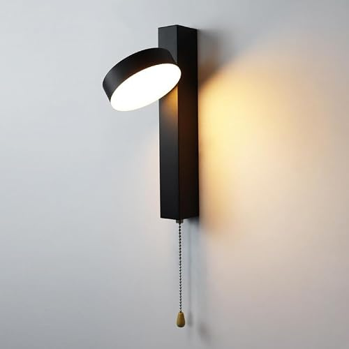 LED Wandleuchte Innen,Zugschnurschalter,360° Drehbare 7W,Warmweiß 3000K | Modern Dekorative Wandlampe Innen mit Schalter aus Aluminium Nachttischlampe für Wohnzimmer Wanddekoration Schlafzimmer