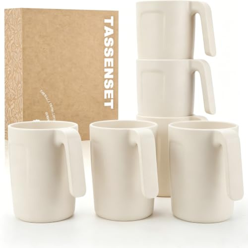 Wrova Lot de 6 tasses à café en plastique incassables de 450 ml, réutilisables, passent au lave-vaisselle et au micro-ondes, idéales pour les tasses à café, beige