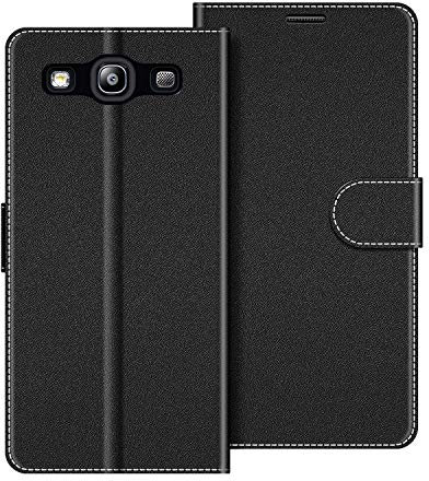 COODIO Handyhülle für Samsung Galaxy S3 Handy Hülle, Samsung Galaxy S3 Hülle Leder Handytasche für Samsung Galaxy S3 / Galaxy S3 Neo Klapphülle Tasche, Schwarz