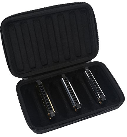 Harmonica Case, PU Leather Harmonica Storage Case Zippered Harmonica Carrying Bag for 10 Holes Harmonicas