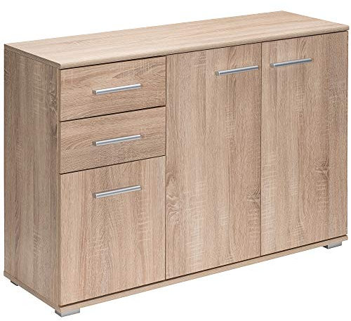 Casaria Cassettiera Alba 3 Ante con Ripiani 2 Cassetti 107x75x35cm Comò Armadietto Ufficio Mobiletto