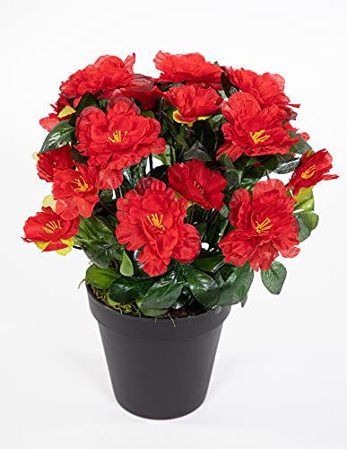 Seidenblumen Roß Azalee 24cm rot im Topf LA Kunstpflanzen Kunstblumen künstliche Blumen Pflanzen