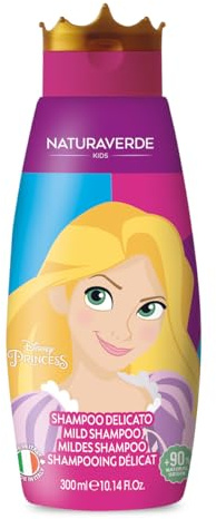 Naturaverde | Kids Disney Princess schampo för barn, Rapunzel, hårtvål, barnhygienprodukter, med organisk honungsextrakt, 300 ml