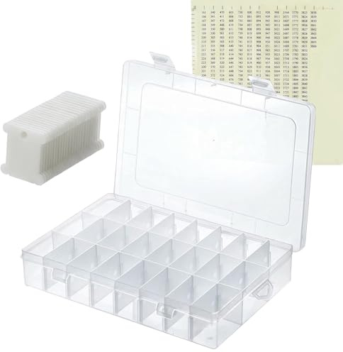 Stickgarn-Organizer-Box für Stickgarn, 50 Stück, weiße Kunststoff-Spulen, Stickgarn-Spulen mit Organizer-Aufbewahrungsbox und 552 Stück Sticktwist Zahlenaufkleber