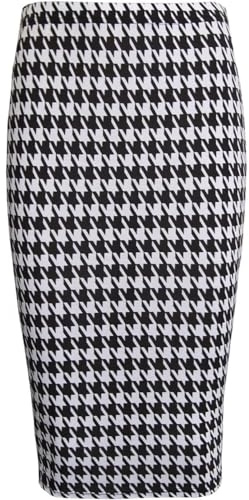 STAR FASHION Dam enkel/tryckt penna stretch midikjol elastisk midja kontor/arbete/hemmakläder bodycon damer tub knälång vkjol UK 8-26, Hundtand, 34/36 SE
