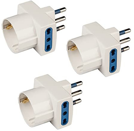 POLYPOOL - PP0468.3 Kit Adattatori Presa Tedesca Italiana, Presa Schuko, Spina 16A 2P+T, 2 Prese biv.10-16A 2P+T e 1 Presa 10-16A 2P+T (Standard Italiano 10A + Tedesco 16A con Terra Laterale)