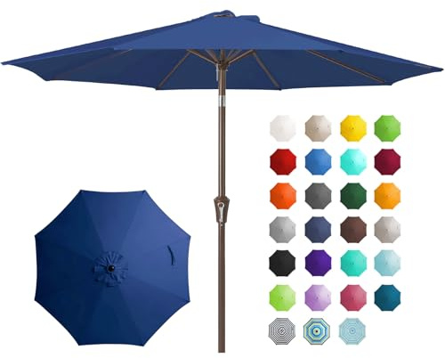 JEAREY 9FT Outdoor Patio Umbrella, Market Umbrella, Dark Blue